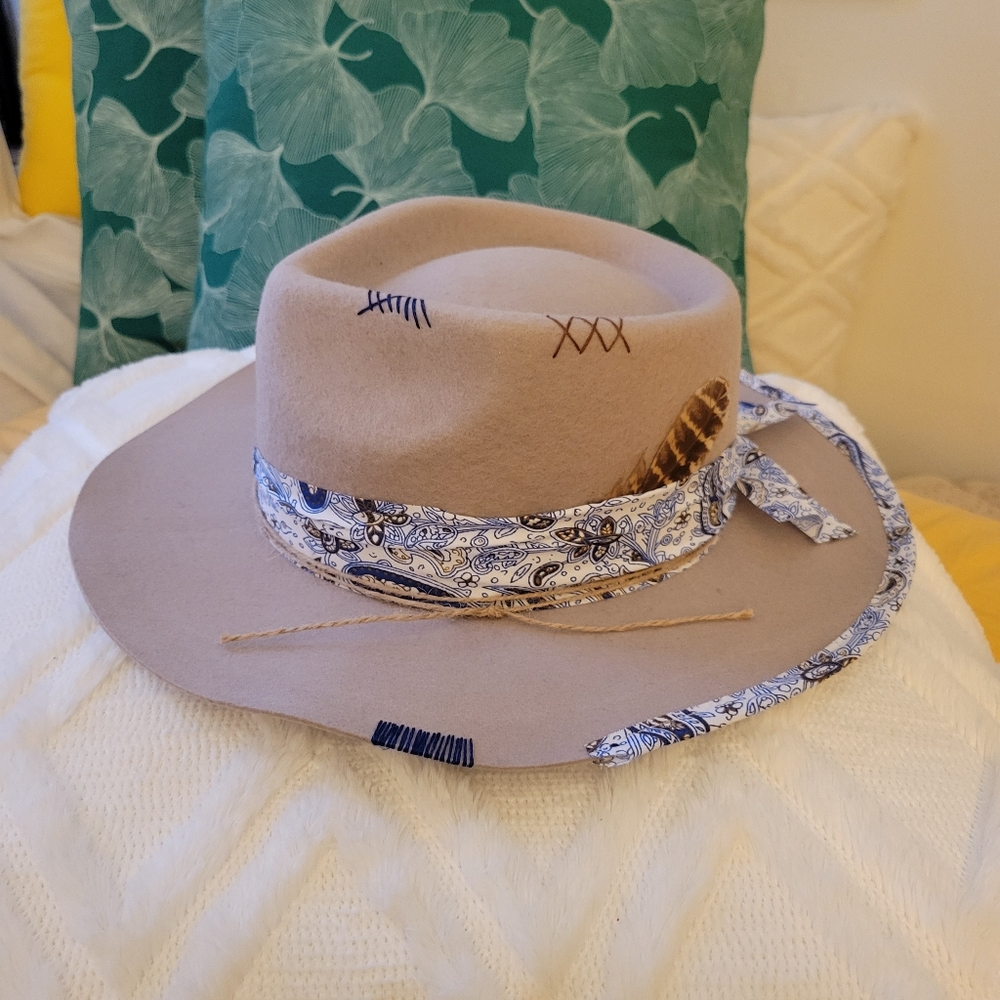 Beige Hand Decorated Wide Brim (Never Worn)